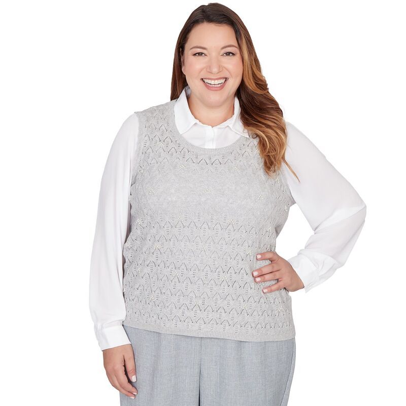 アルフレッド ダナー レディース アウター ニット・セーター プラスサイズ レース Plusize Alfredunner Pointelle Pearlace TwoinOne Sweater Pearl パール