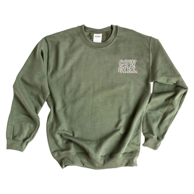 Simply Sage Market レディース トップス Tシャツ スウェット 刺繍 グラフィック Simply Sage Market Embroidered Cow Girl Stacked Womens Graphic Sweatshirt Milit