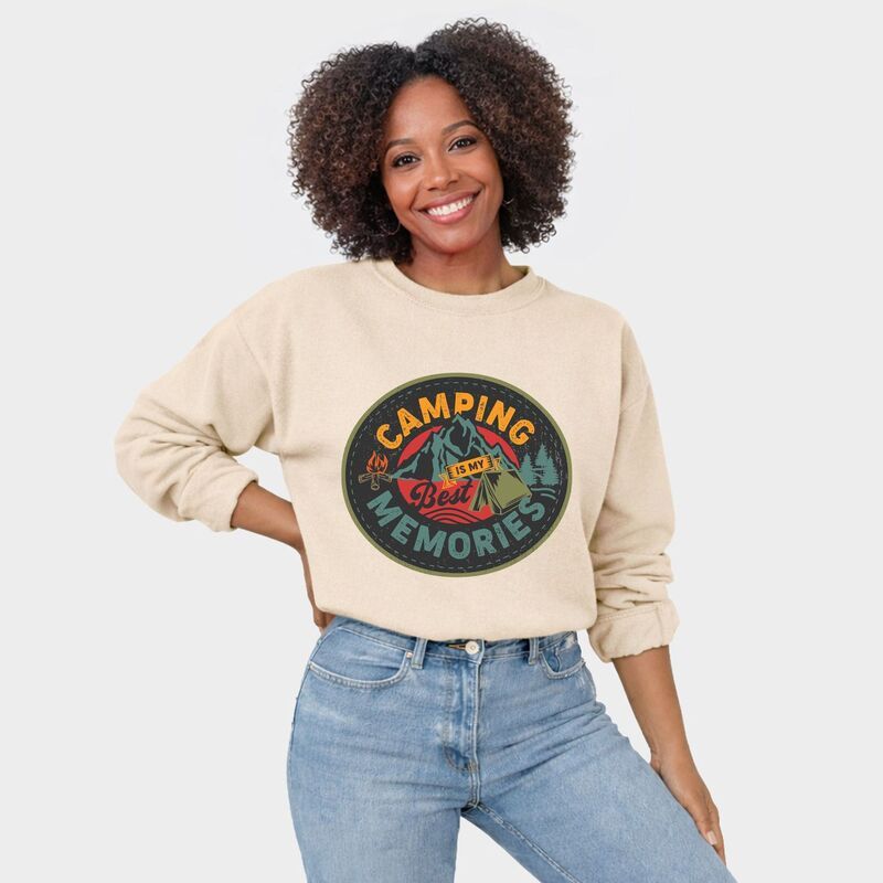 Simply Sage Market レディース トップス Tシャツ スウェット グラフィック Simply Sage Market Camping Is My Best Memories Badge Womens Graphic Sweatshirt Dus