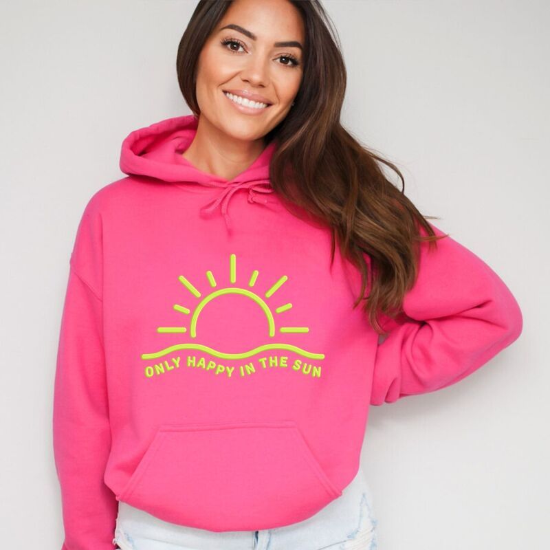 Simply Sage Market レディース トップス Tシャツ プリント パーカー グラフィック Simply Sage Market Only Happy In The Sun Puff Print Womens Graphic Hoodie Rasp