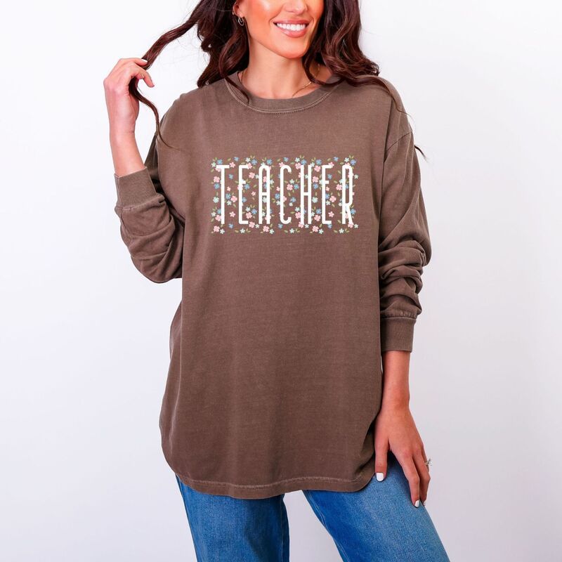 Simply Sage Market レディース トップス Tシャツ フラワー柄 トール フラワー グラフィック Simply Sage Marketeacher Tall Floral Womens Garment Dyed Long Sleeve Grap