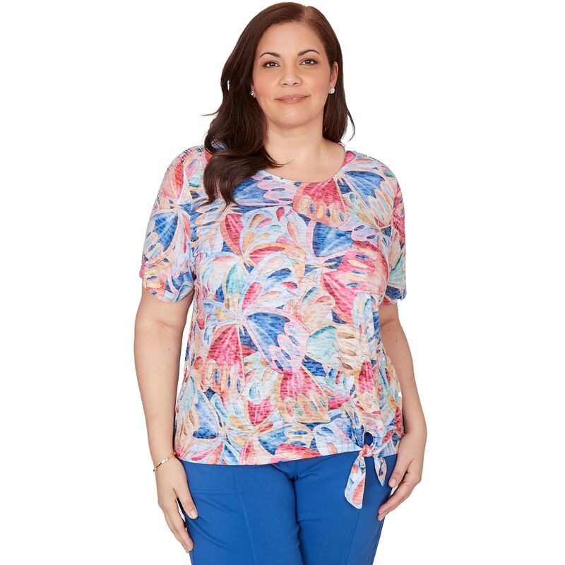 アルフレッド ダナー レディース トップス Tシャツ プラスサイズ グラフィック Plusize Alfredunner Butterfly Wing Tie Front Graphic Tee Pink Multi ピンク