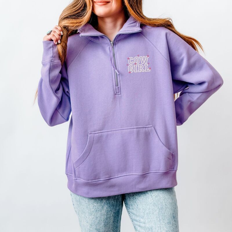 Simply Sage Market レディース トップス Tシャツ ハーフジップ スウェット 刺繍 フリース グラフィック Simply Sage Market Embroidered Cow Girl Stacked Womens Quarter Zip