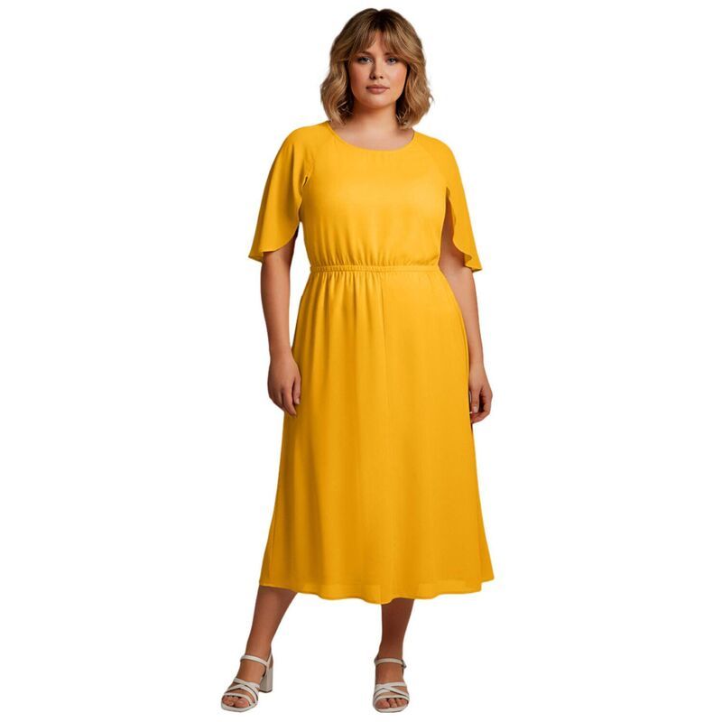 アベニュー レディース トップス ワンピース プラスサイズ ミディ キャップ Avenue Womens Plusize Caplet Midi Dressunset Yellow イエロー