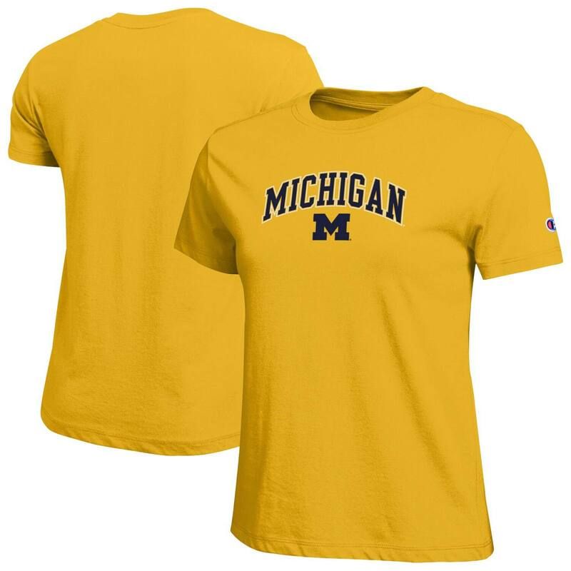 チャンピオン レディース トップス Tシャツ ロゴ Womens Champion Gold Michigan Wolverines Arched Over Logo TShirt Mic Gold ゴールド