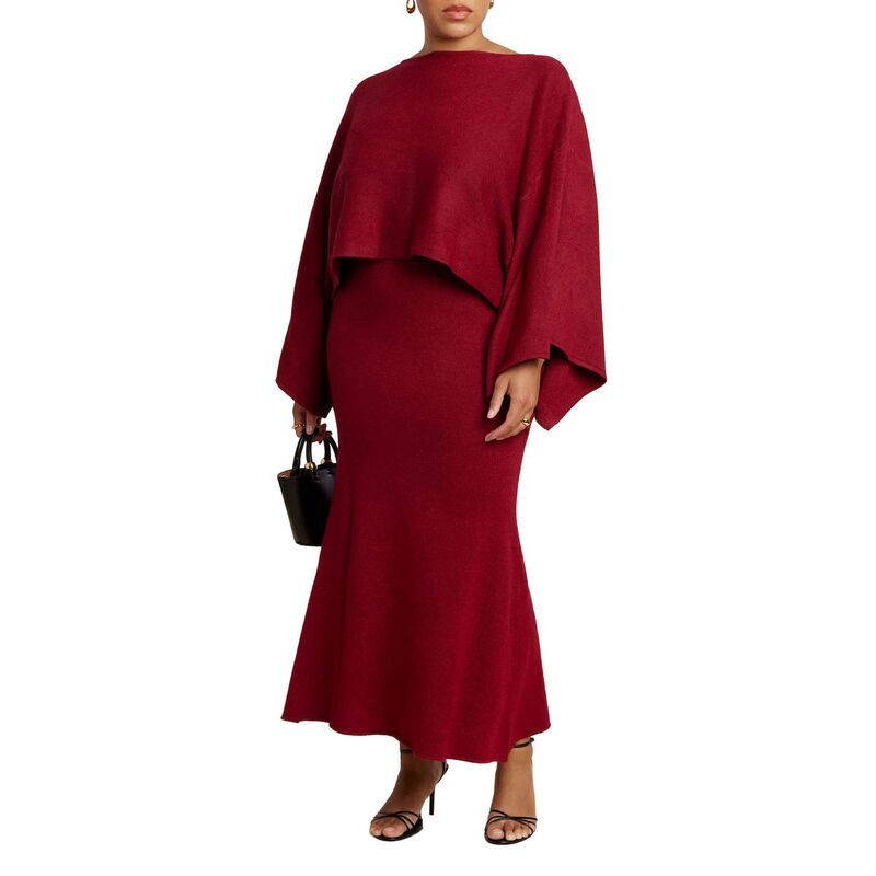 エロクイ レディース ボトムスカート プラスサイズ セーター マキシ ELOQUII Womens Plusize Sweater Maxi Skirt Rumba Red レッド
