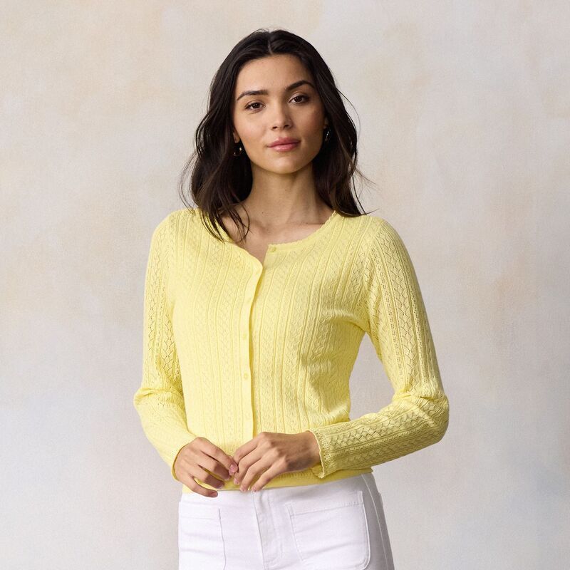 LC Lauren Conrad レディース アウター ニット・セーター カーディガン Womens LC Lauren Conrad Pointelle Cardigan Sweater Opulent Yellow イエロー
