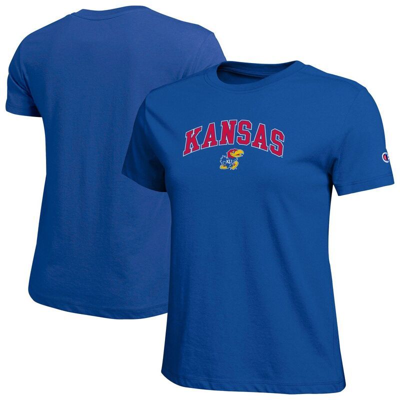 チャンピオン レディース トップス Tシャツ ロゴ Womens Champion Royal Kansas Jayhawks Arched Over Logo TShirt Kns Blue ブルー