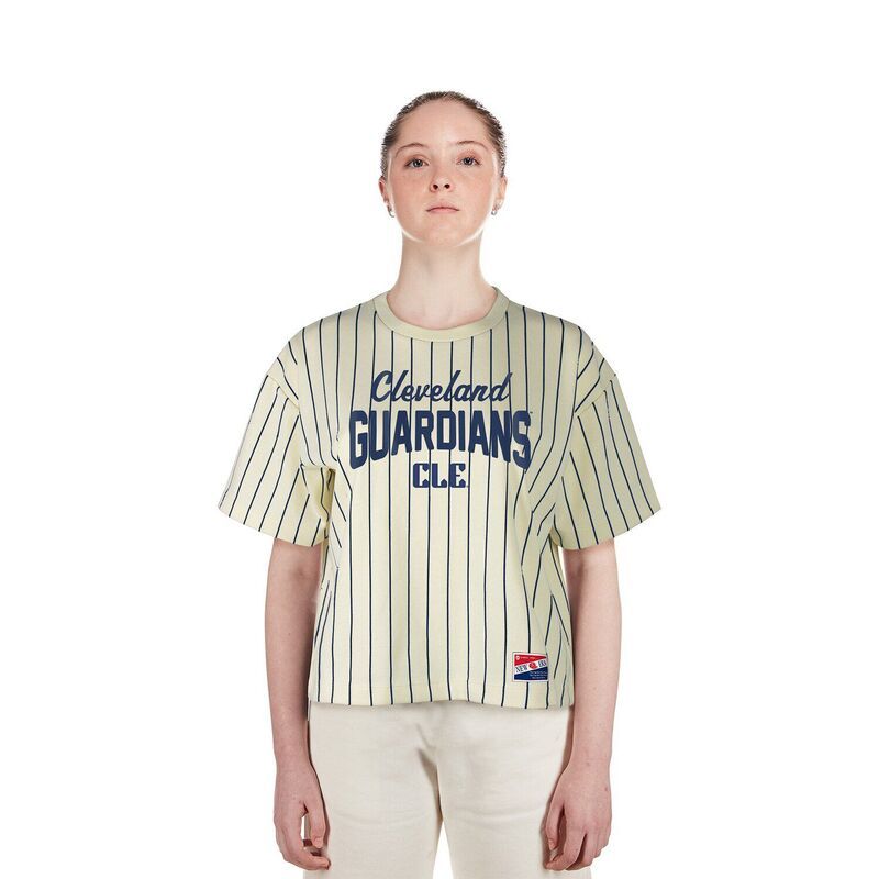 ニューエラ レディース トップス Tシャツ クロップド WomensNew Era Cream Cleveland Guardians City Connect Multiplier Pinstripe Cropped TShirt Grd Beige ベージ