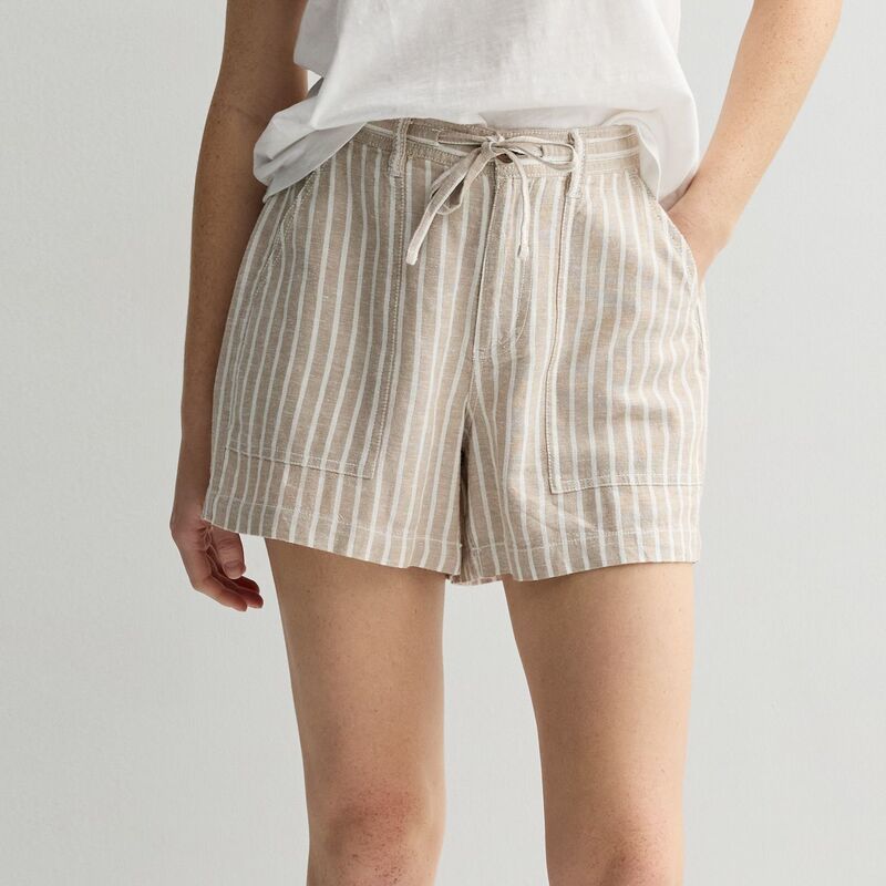 ソノマ レディース ボトムス ハーフパンツ・ショーツ ショートパンツ リネン Womensonoma Goods For Life Mid Rise Linen Shorts Khaki Tan Stripe カーキ