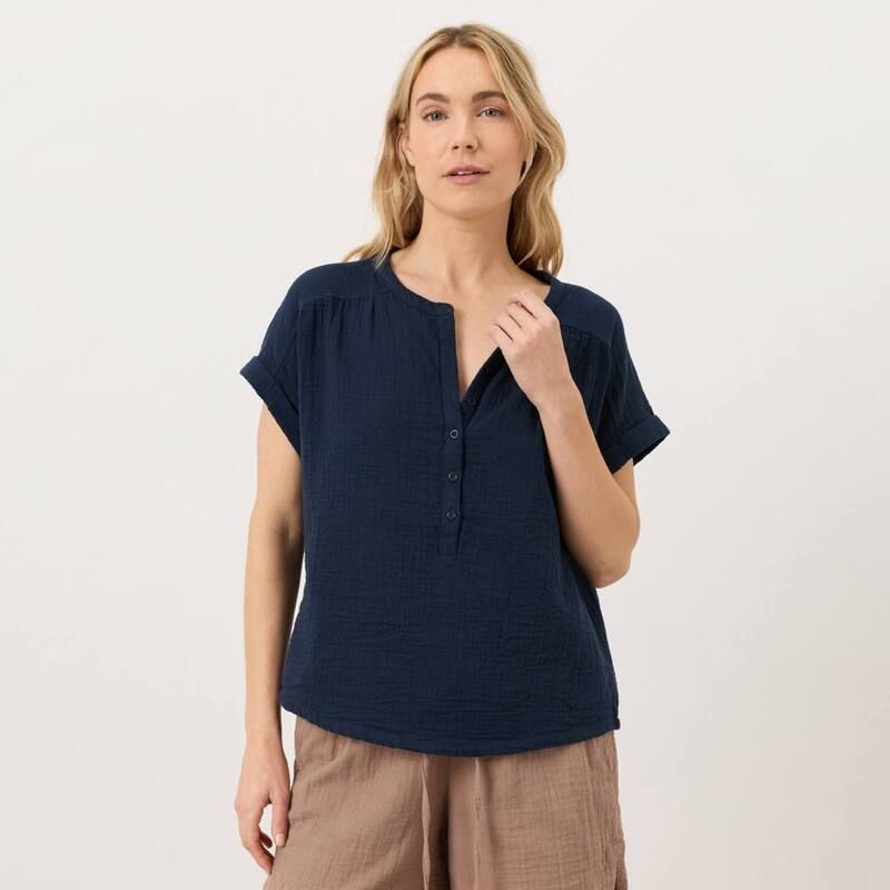 パクト レディース トップス Tシャツ コットン Pact Organicotton Coastal Double Gauze Popover Navy ネイビー