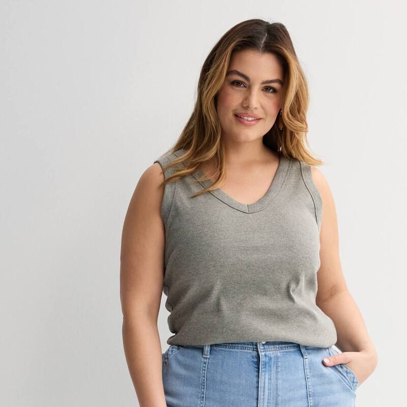 ソノマ レディース トップス Tシャツ Vネック プラスサイズ リブ Plusize Sonoma Goods For Life Ribbed VNeck Tank Top Gray グレー