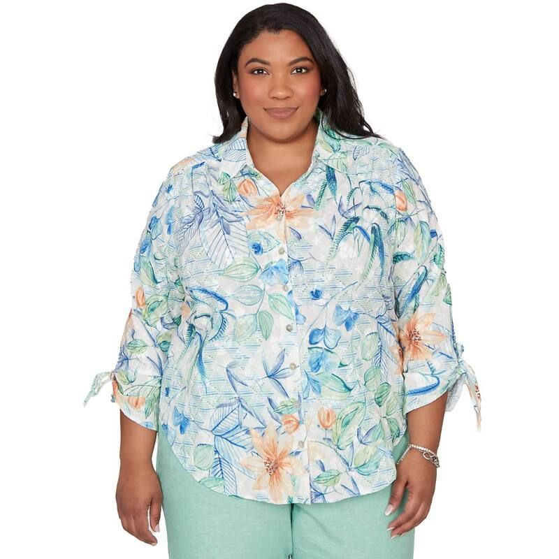 アルフレッド ダナー レディース トップス シャツ プラスサイズ Plusize Alfredunner Tropical Flower EyeletieSleeve Top Green Multi グリーン 10,136円