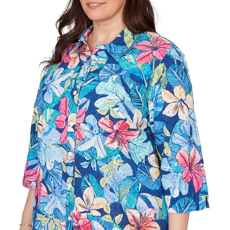 アルフレッド ダナー レディース トップス Tシャツ ボタンダウン プラスサイズ ダウン Plusize Alfredunner Tropical Eyelet Button Down Top Royal Blue ブルー