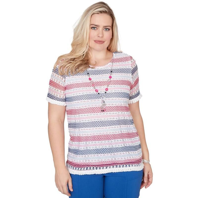 アルフレッド ダナー レディース トップス Tシャツ レース フリンジ Womens Alfredunner Fringe Textured Tee with Necklace Pink Multi ピンク