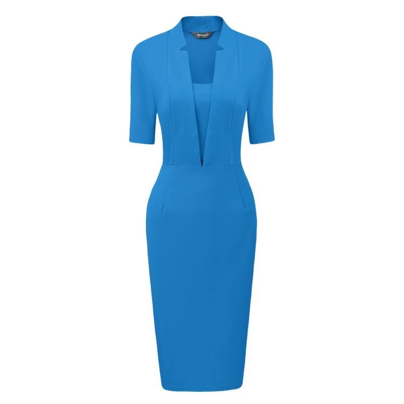 アレグラ ケー レディース トップス ワンピース Vネック ミディ ALLEGRA K Sheath Dress for Womens V Neck Short Sleeve Work Office Bodycon Midi Dresses Bright Bl