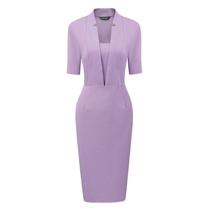 アレグラ ケー レディース トップス ワンピース Vネック ミディ ALLEGRA K Sheath Dress for Womens V Neck Short Sleeve Work Office Bodycon Midi Dresses Light Pur