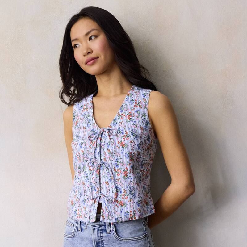 LC Lauren Conrad レディース アウター ジャケット・ブルゾン ベスト Womens LC Lauren Conrad Tie Front Vest Lake Sammy Stripe ストライプ