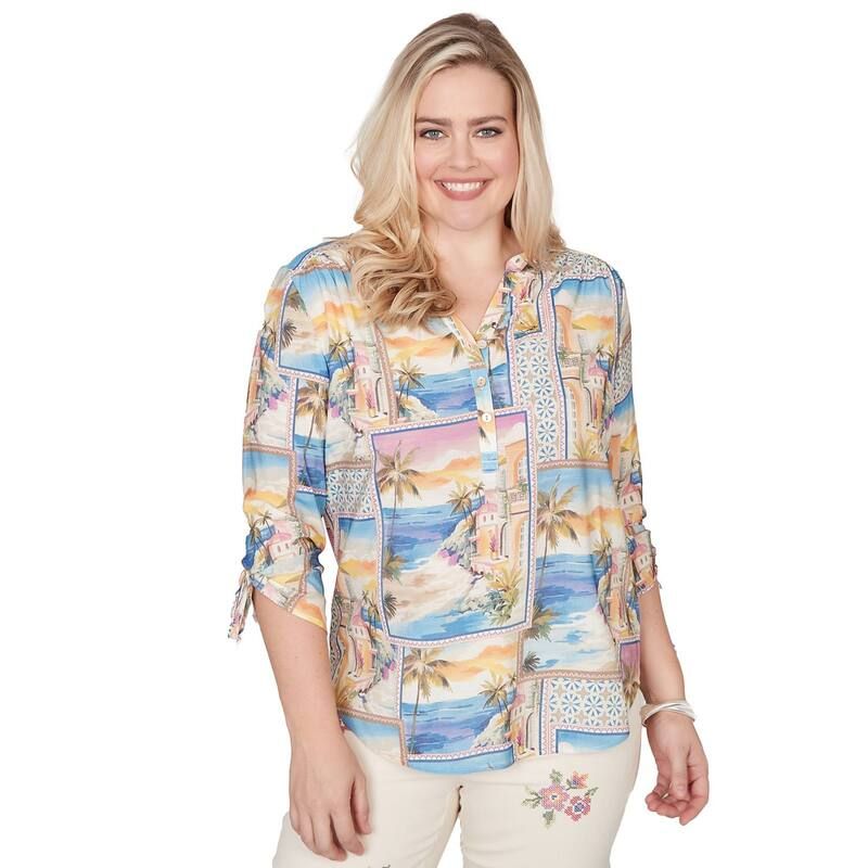 アルフレッド ダナー レディース トップス シャツ プリント Womens Alfredunner Postcard PrintieSleeve Henley Top Blue Multi ブルー