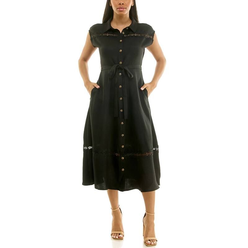 ニナレオナルド レディース トップス ワンピース シャツ Womens Nina Leonard Button Front Shirt Dress Black ブラック