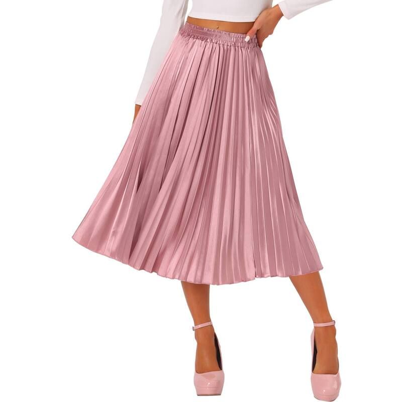 アレグラ ケー レディース ボトムスカート プリーツ ミディ トール ALLEGRA K Womens Elastic Waist Metallic Shiny Accordion Pleated Midi Skirt Dark Pink ピンク