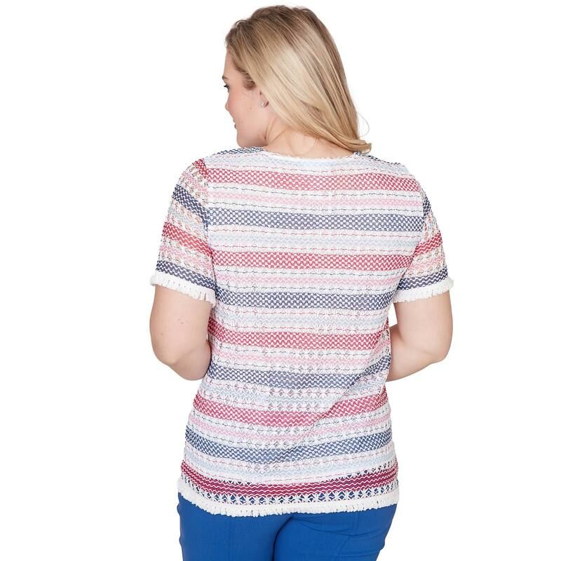 アルフレッド ダナー レディース トップス Tシャツ プチ レース フリンジ Petite Alfredunner Biadere Fringe Textured Tee with Necklace Pink Multi ピンク
