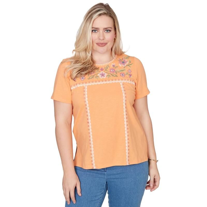 アルフレッド ダナー レディース トップス Tシャツ フラワー柄 刺繍 フラワー Womens Alfredunner Embroidered Floral Neck Short Sleeve Tee Apricot アプリコット
