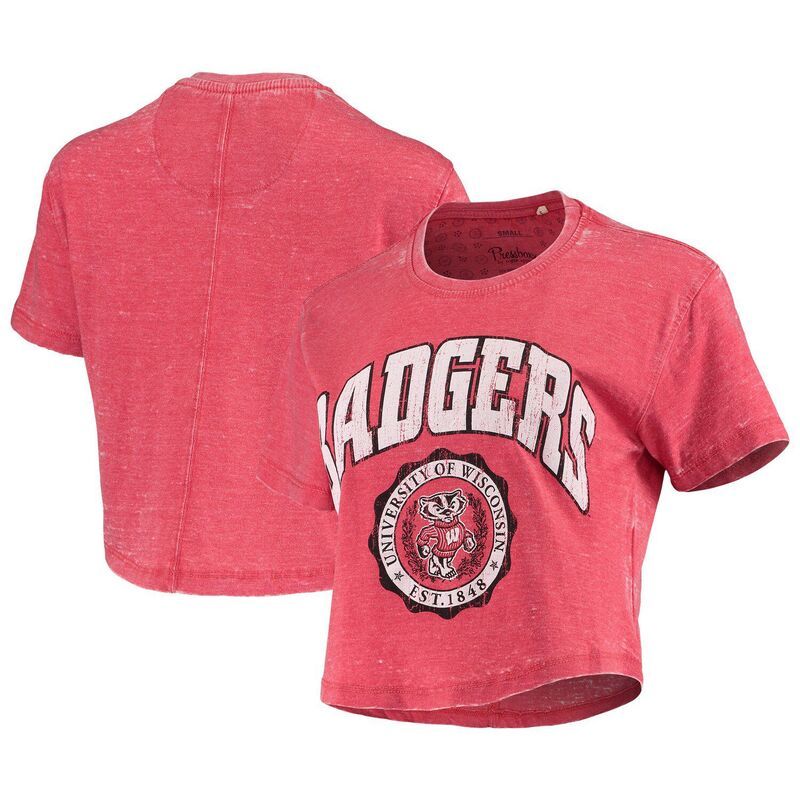 プレスボックス レディース トップス Tシャツ ヴィンテージ Womens Pressbox Red Wisconsin Badgers Edith Vintage Burnout Crop TShirt Wis Red レッド
