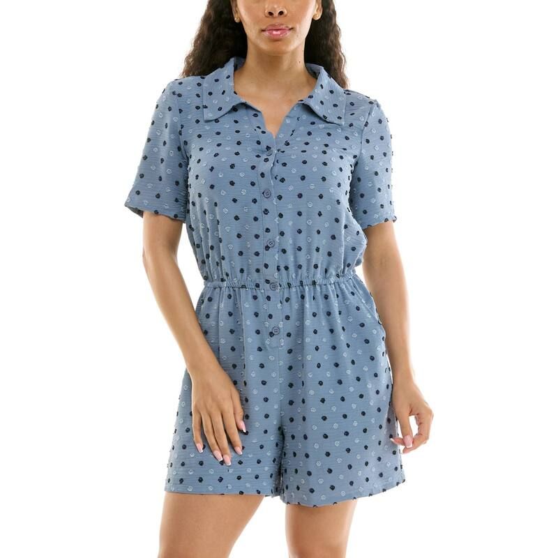 ニナレオナルド レディース トップス ワンピース ロンパース Womens Nina Leonard Short Sleeve ButtonFront Romper Denimulti デニム