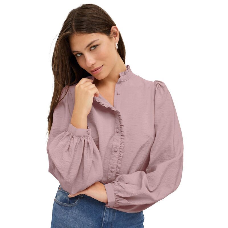 Ellos レディース トップス シャツ プラスサイズ フリル ブラウス ellos Plusize Ruffle Trim Button Front Blouse Mauve Blush ブラッシュ 15,961円