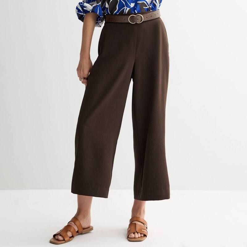 ナインウェスト レディース ボトムス カジュアルパンツ ワイドレッグ プチ Petite Nine West PullOn Wide Leg Cropants Chocolate Brown ブラウン