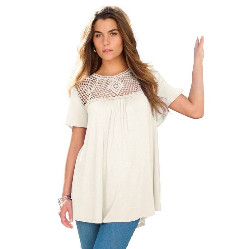 ロアマンズ レディース トップス Tシャツ プラスサイズ プリーツ レース Roamans Womens Plusize Lace Yoke Pleated Tunic Ivory アイボリー 15,386円