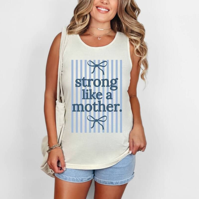 Simply Sage Market レディース トップス Tシャツ グラフィック Simply Sage Market Blue Strong Like A Mother Womens Garment Dyed Graphic Tank Top Ivory