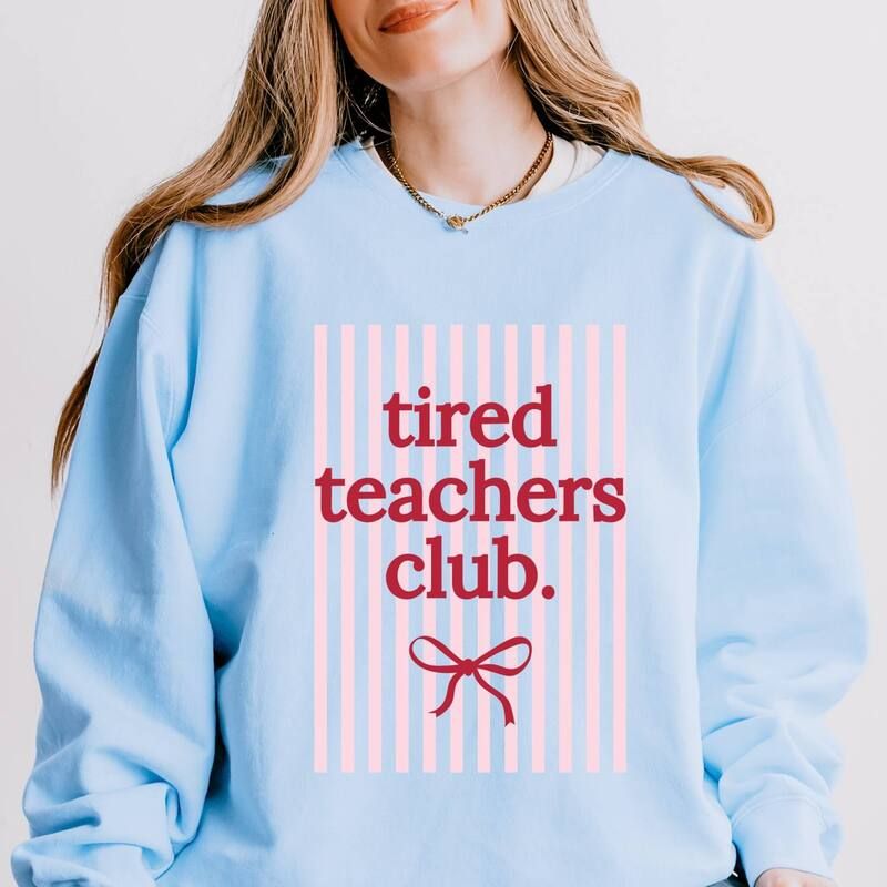 Simply Sage Market レディース トップス Tシャツ スウェット Simply Sage Market Pink Tired Teachers Club Stripes Womens Lightweight Garment Dyed Sweat