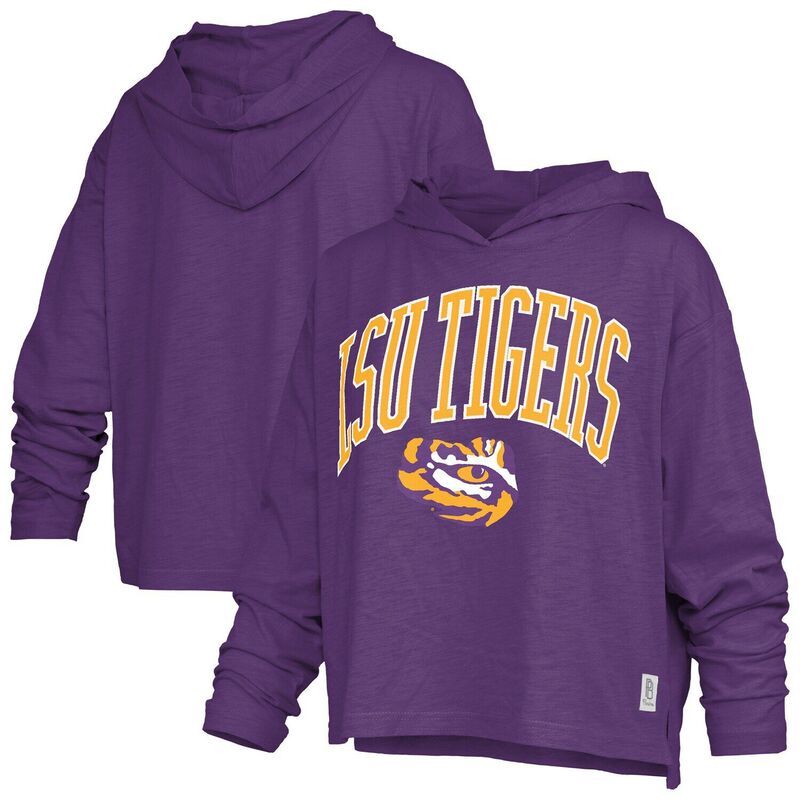 プレスボックス レディース トップス Tシャツ ロゴ Womens Pressbox Purple LSU Tigers Nelson Arch Over Logo Long Sleeve Hooded TShirt Lsu Purple パープル