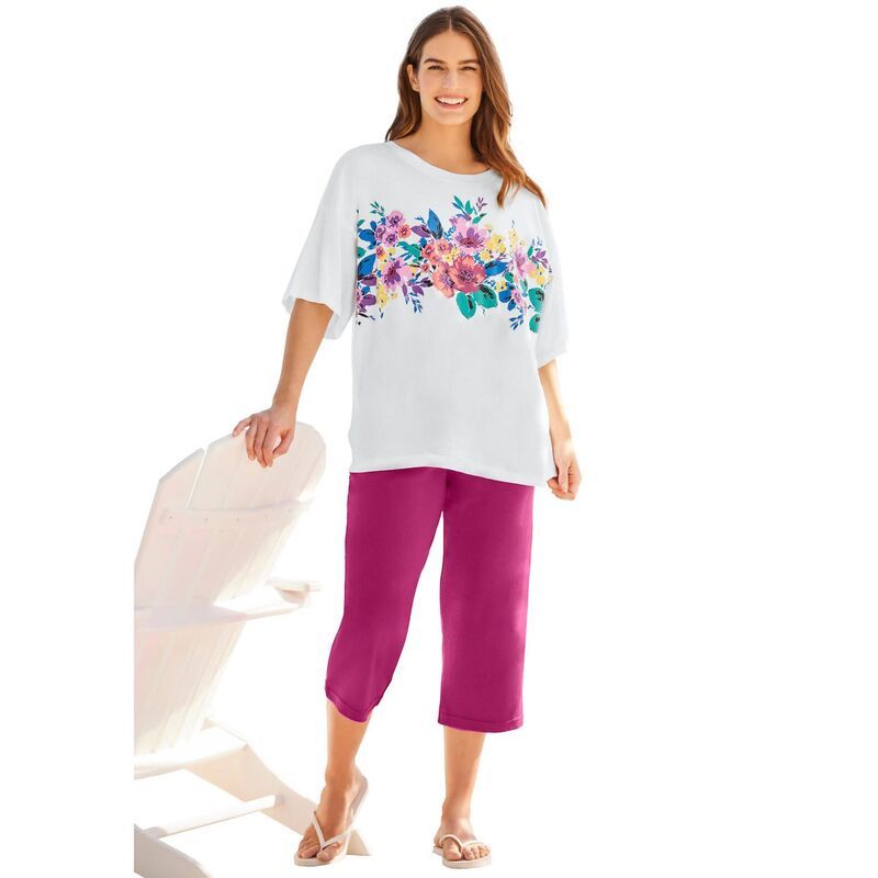 ウーマン ウィズイン レディース トップス Tシャツ プラスサイズ Woman Within Plusize Relaxed Tee White Graphic ホワイト