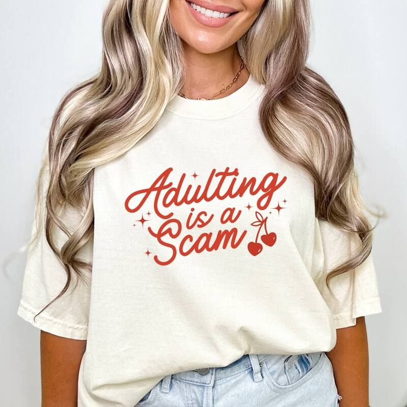 Simply Sage Market レディース トップス Tシャツ グラフィック Simply Sage Market Adulting Is A Scam Cherries Womens Garment Dyed Graphic TShirt Ivory