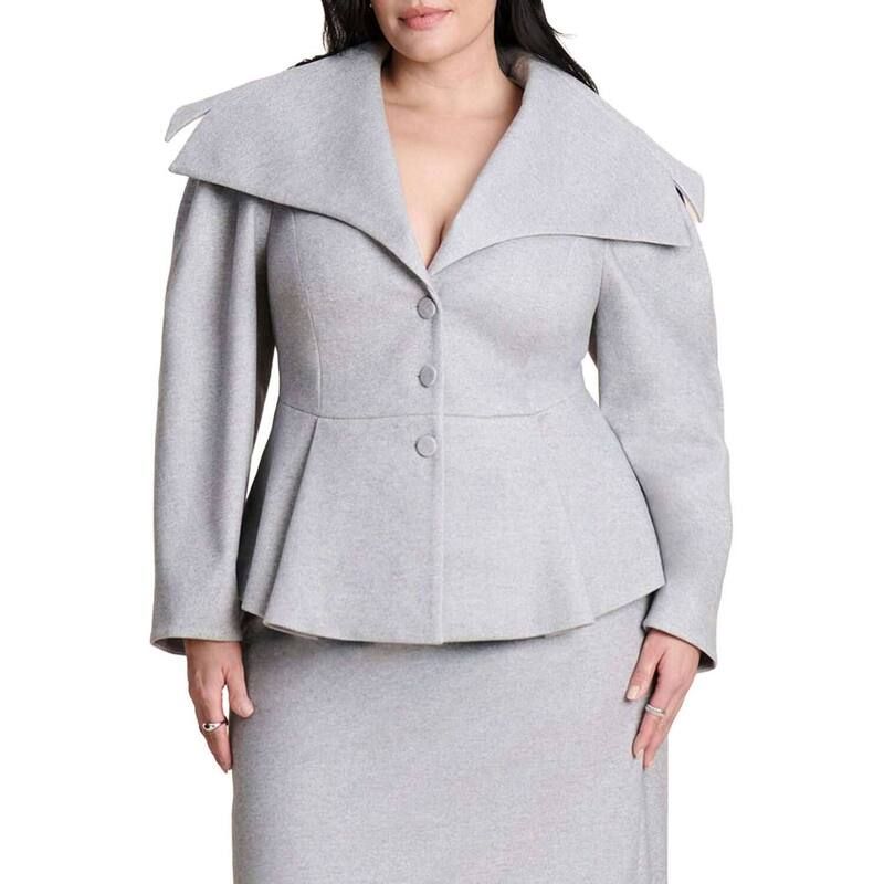 エロクイ レディース アウター ジャケット・ブルゾン プラスサイズ ELOQUII Womens Plusize Wide Collar Peplum Heathered Jacket Heather Grey グレー