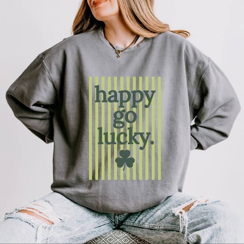 Simply Sage Market レディース トップス Tシャツ スウェット Simply Sage Market Happy Go Lucky Stripes Womens Lightweight Garment Dyed Sweatshirt Grey