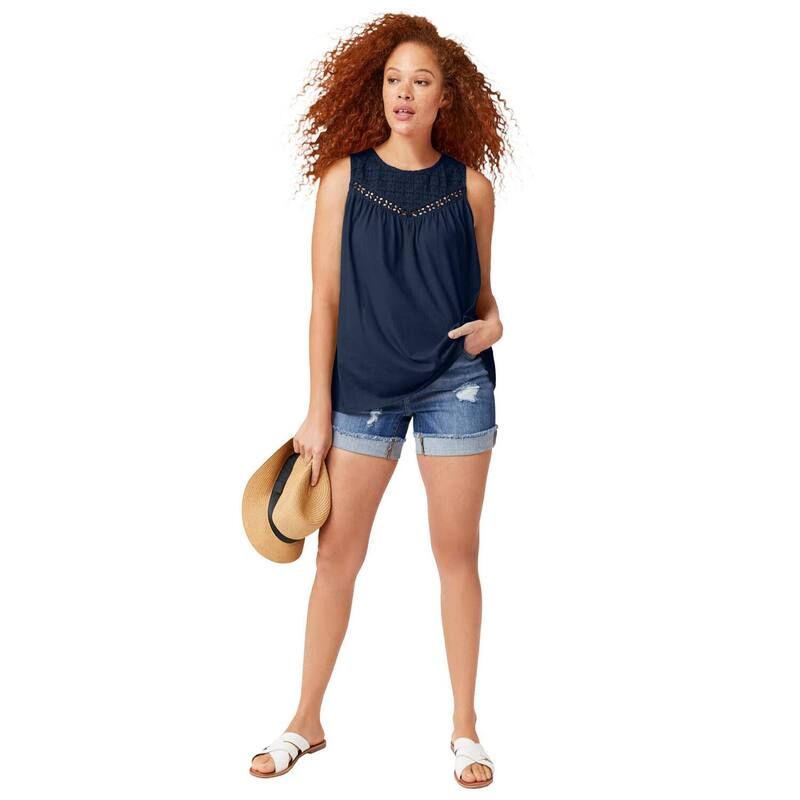 Ellos レディース トップス Tシャツ プラスサイズ レース ellos Plusize Crochet Lace Tank Navy ネイビー