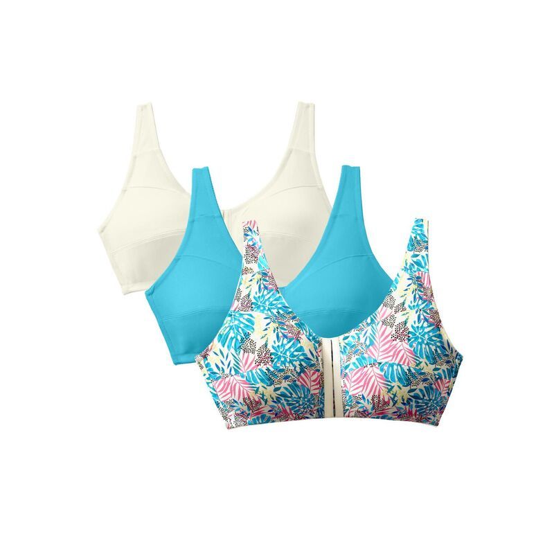 コンフォート チョイス レディース アンダーウェア ブラジャー プラスサイズ コットン Comfort Choice Womens Plusize 3Pack FrontClose Cotton Wireless Bra Tropical