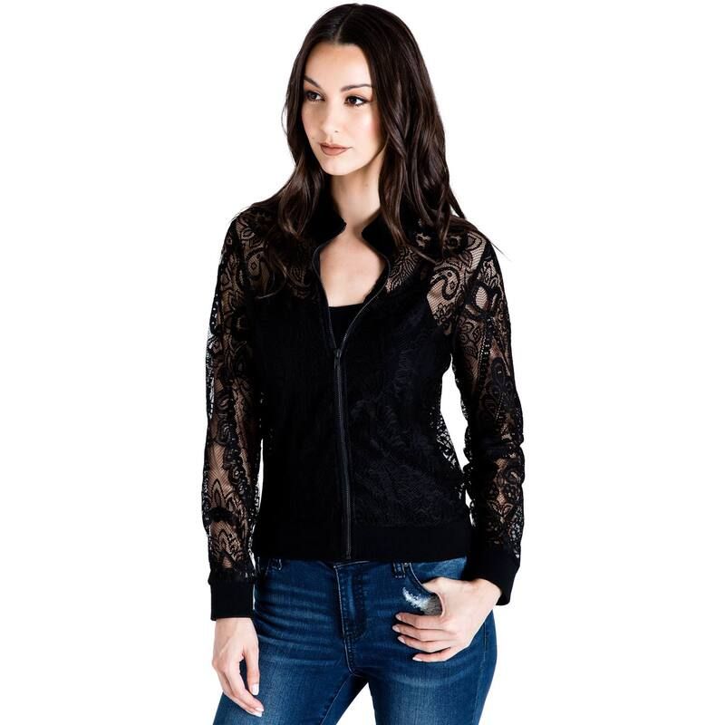 ポエティック ジャスティス レディース アウター ジャケット・ブルゾン レース Poetic Justice Womens PeekABoo Rib Neck Lace Bomber Jacket Black ブラック