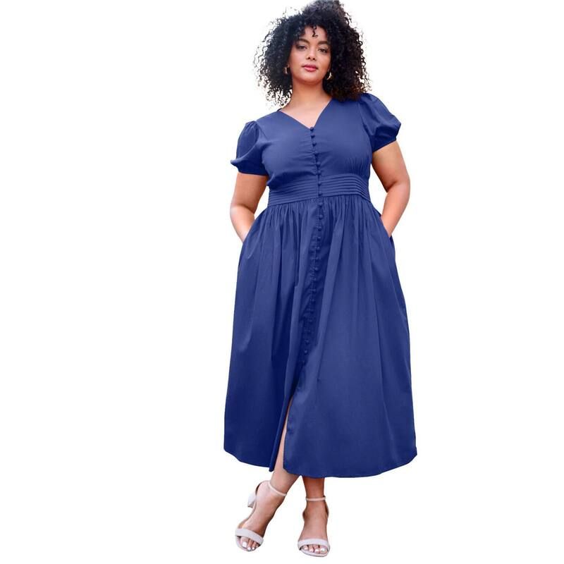 アベニュー レディース トップス ワンピース プラスサイズ ミディ Avenue Womens Plusize Button Front Midi Dress Ultra Blue ブルー