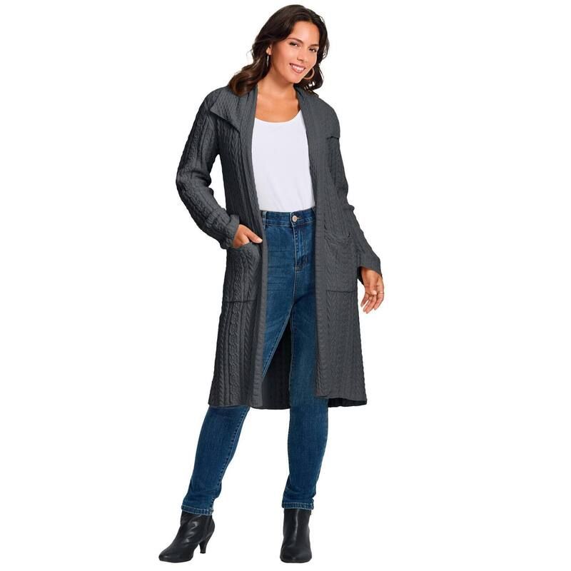 アベニュー レディース アウター ニット・セーター プラスサイズ カーディガン Avenue Womens Plusize Cable Cardigan Dark Charcoal チャコール