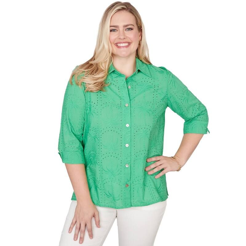 アルフレッド ダナー レディース トップス シャツ Womens Alfredunner Eyelet Palm Tree Button Frontopalm Green グリーン