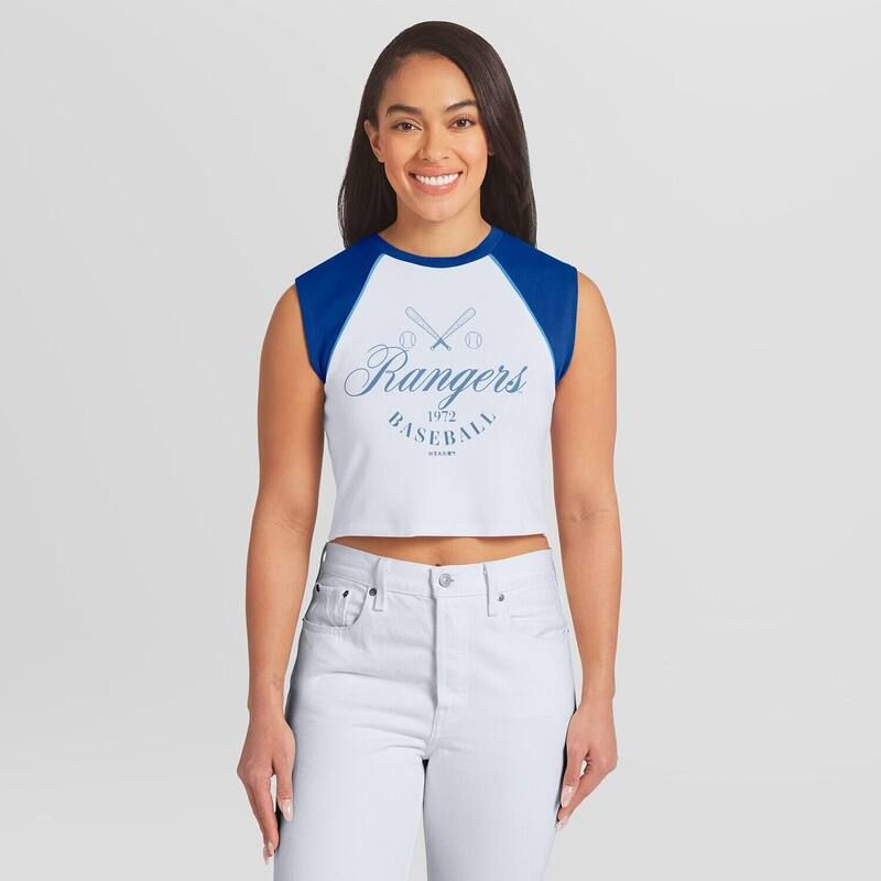 ウェア バイ エリン アンドルーズ レディース トップス Tシャツ クロップド Womens WEAR by Erin Andrews Whitexas Rangers Cooperstown Cropped Raglan Tank Top Rgr White