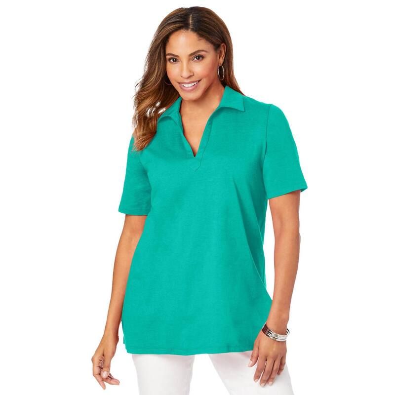 ジェシカロン�
2000
��ン レディース トップス Tシャツ ポロシャツ プラスサイズ コットン Jessica London Womens Plusize Stretch Cotton Polo Tee Aqua Sea アクア