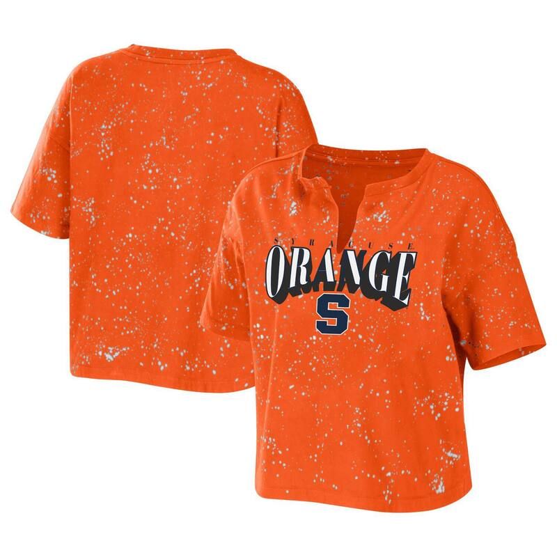 ウェア バイ エリン アンドルーズ レディース トップス Tシャツ Womens WEAR by Erin Andrews Orange Syracuse Orange Bleach Wash Splatter Notch Neck TShirt Syr Or