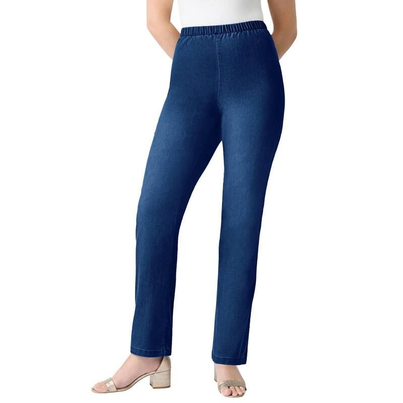 ロアマンズ レディース ボトムス デニムパンツ ストレート プラスサイズ Roamans Womens Plusize Comfort Stretch Straight Leg Jean Dark Wash Sanded