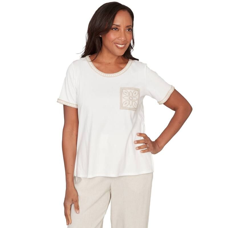 アルフレッド ダナー レディース トップス Tシャツ Womens Alfredunner Crochet Pocket Short Sleeve Tee White ホワイト
